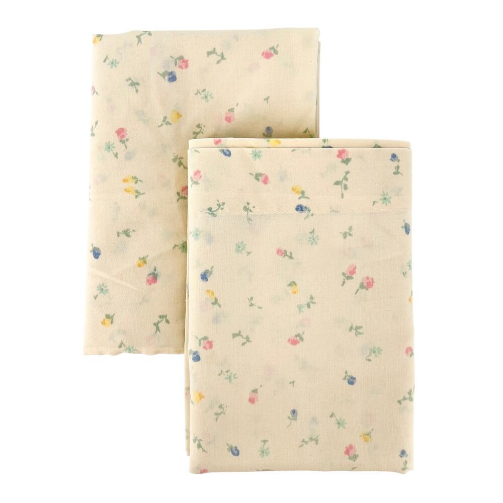 70s Vintage Cottagecore Floral Pillowcases Pastel Yellow Set of Two 1970s